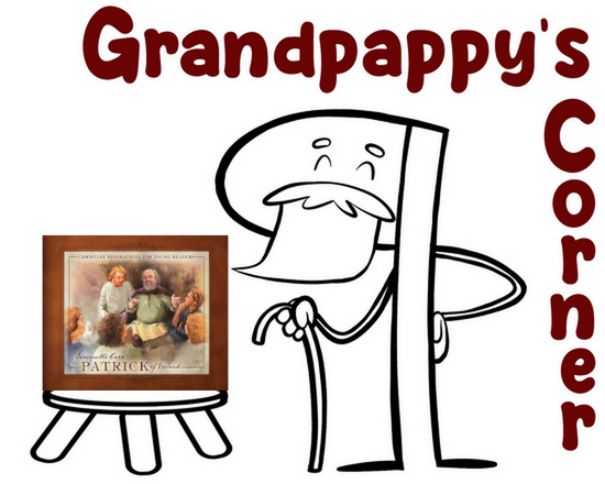 Grandpappy's Corner Logo with the Cover of Patrick of Ireland by Simonetta Carr