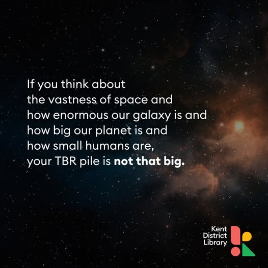 If you think about the vastness of space and how enormous our galaxy is and how big our planet is and how small humans are, your TBR pile is not that big.