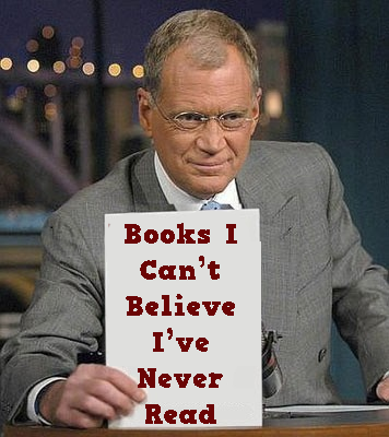 David Letterman Holding up a blank piece of paper with the text 'Books I Can’t Believe I’ve Never Read'